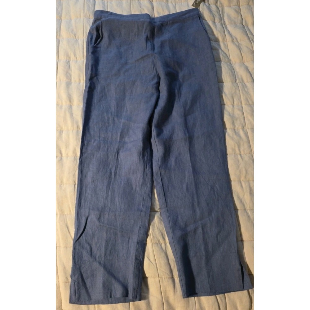 Peck & Peck Linen‎ Pants Women's Large Blue Pull On Elastic Waist Pockets NWT